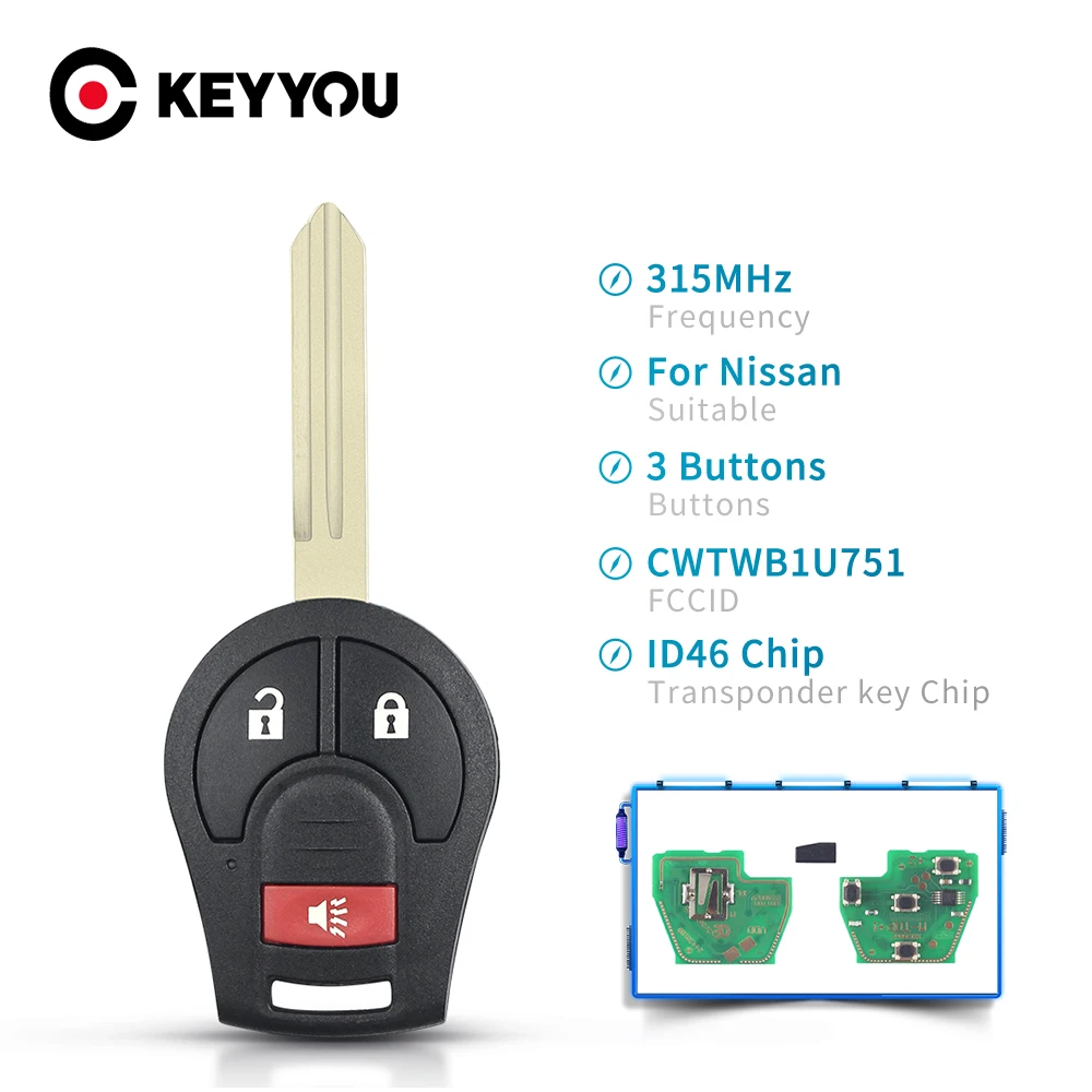 

KEYYOU 315Mhz 3/4 Buttons Car Remote Key For Nissan Sunny Oem Factory Keyless Entry ID46 Chip Fob Transmitter For CWTWB1U751