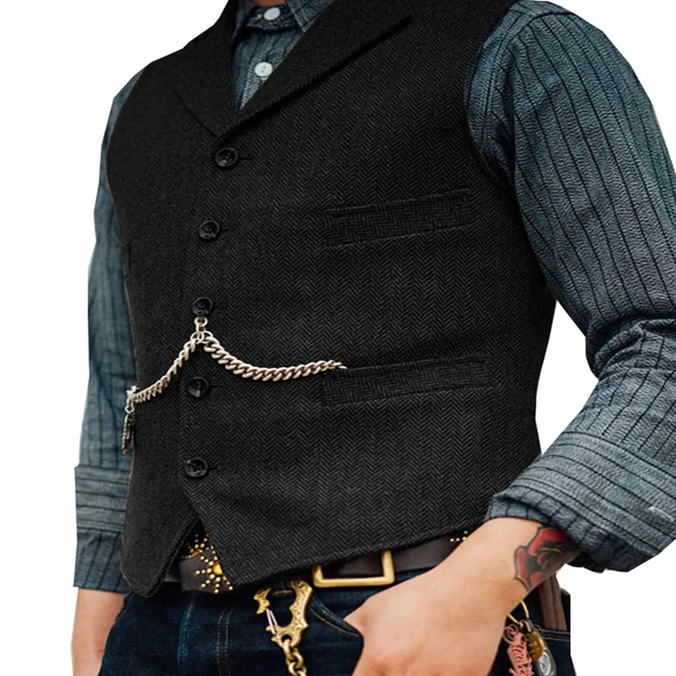 Photo Color Мужской костюм жилет бутик твид Slim Fit Досуг Хлопок Мужской джентльмен Бекхэм жилет для делового костюма для свадебных женихов - Цвет: Photo Color