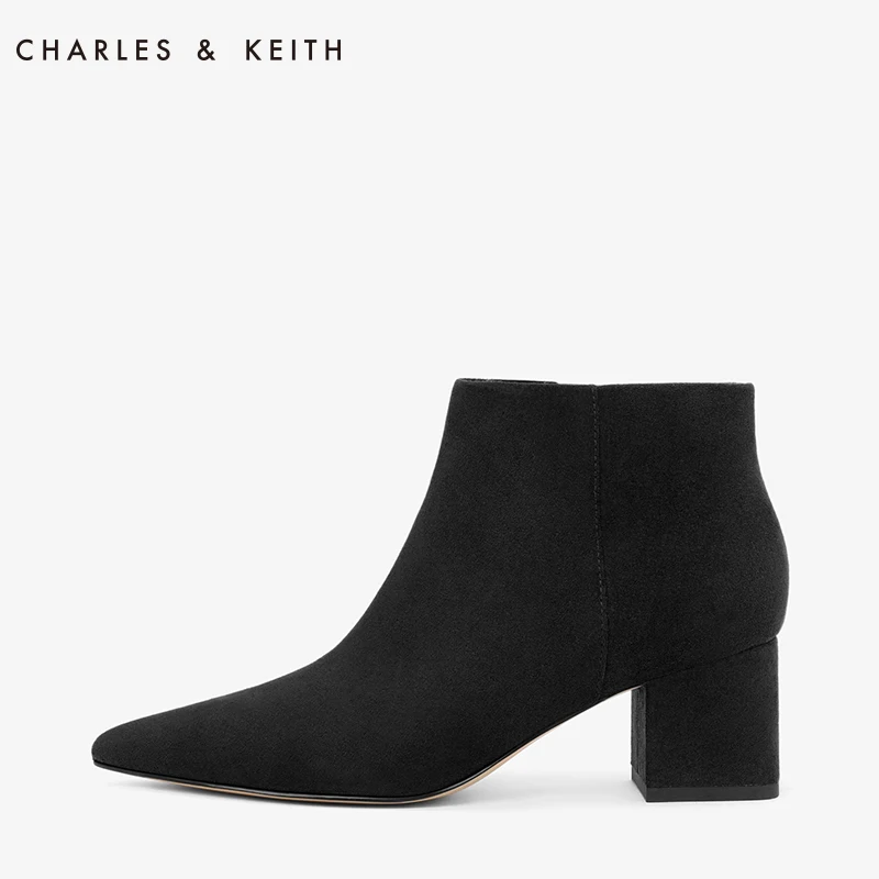 CHARLES＆KEITH Женские Ботинки CK1 91680022 Ботильоны Чёрные Простой Дизайн Острый Носок