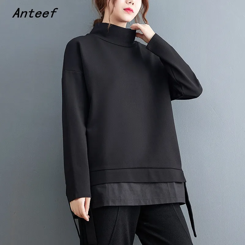

Anteef long sleeve black cotton autumn winter korean fashion tshirt vintage tee t shirt casual top women 2023 t-shirts clothing