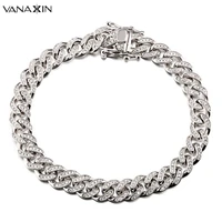 mens bracelet hiphop iced out cuba chain silver color paved aaa cz clear rhinestones high quality jewelry punk style box