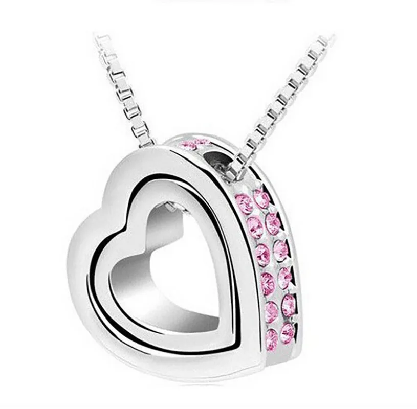 

SNCSDK 2020 trend Creative Double Heart-shaped Pendant Women's Necklace Multicolor Matching temperament Simple fashion jewelry