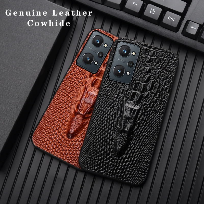 

for realme GT Neo 2t realme Q3s x50 pro Leather cowhide crocodile head phone case for realme GT martphone case for realme 8i
