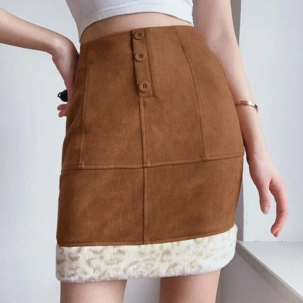

2021 Elegant Woolen Ladies Slim High Waist Mini Shorts Skirt Solid Color Vintage Zipper Korean Style Female Mini Furry Skirts