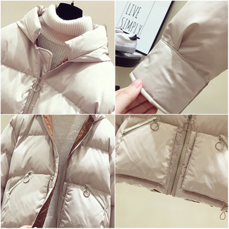 Зимняя утепленная женская парка куртка в Корейском стиле с воротником-стойкой и