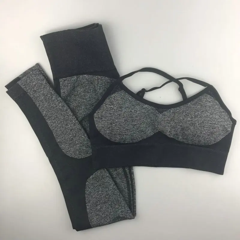 

2PCS Energy Seamless Yoga Set High Waist Patchwork Workout Leggings Women Fitness Yoga Bra Sports Bra Tops Gym Pants Sports Wear