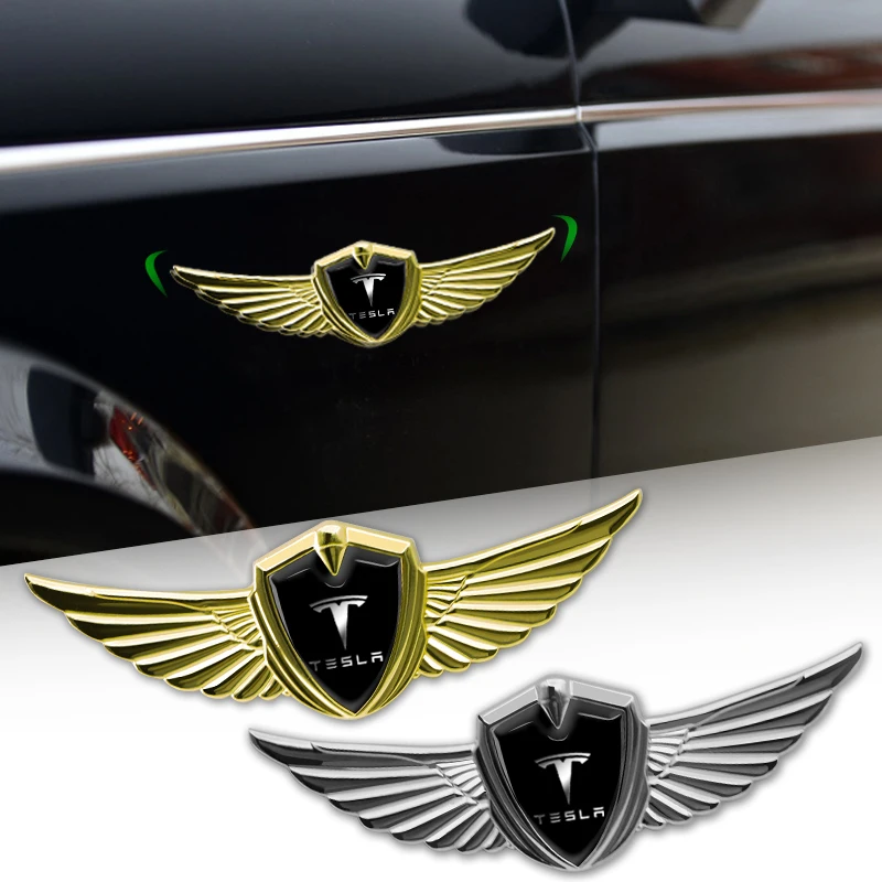

1pcs Car Metal Decorative Car Logo Wings Stickers Goods For Teslas Model 3 2021 S X Y Style Roadster Invader Coil Mod WYE K80
