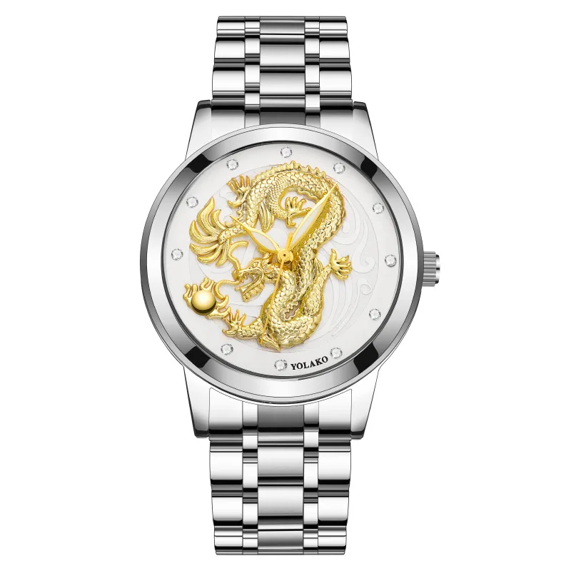 

New Golden Mens Watches Top Brand Luxury Waterproof Chinese Dragon Watch Business Full Steel Quartz Clock Male Relogio Masculino