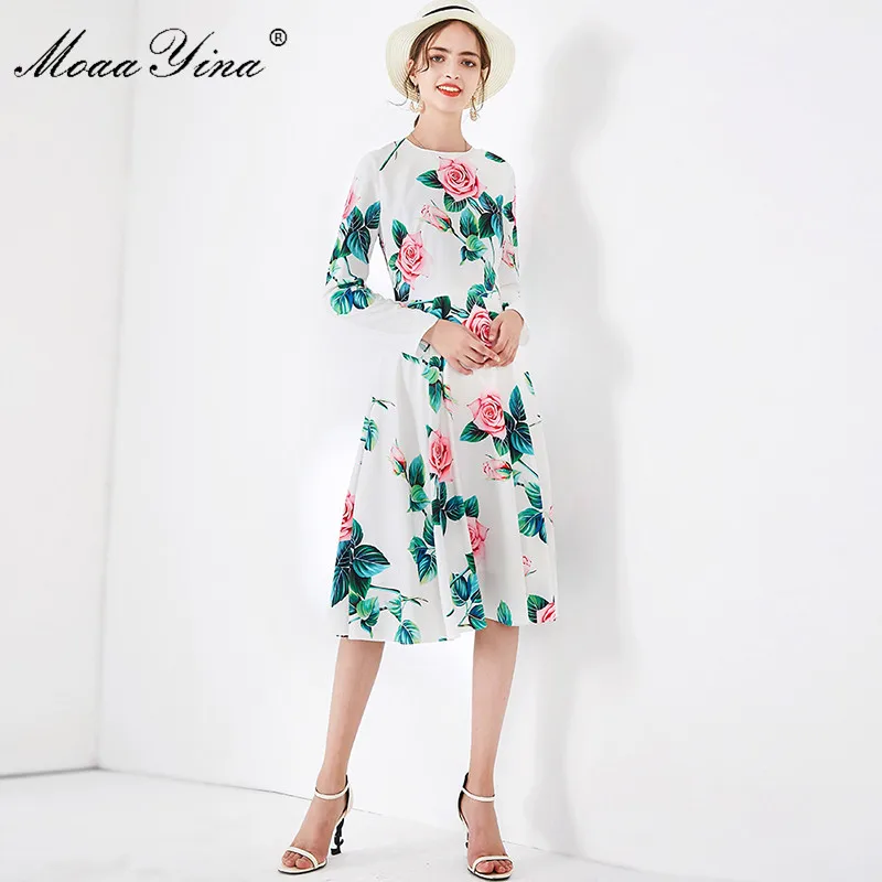 MoaaYina модное дизайнерское платье весна осень женское с длинным рукавом цветочным