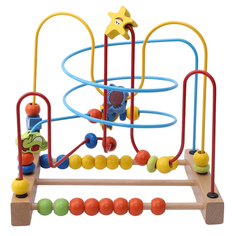 

Baby Besds Toys Wooden Baby Animal Children Toy Around Beads Maze Wire Circle Game Kids Gift
