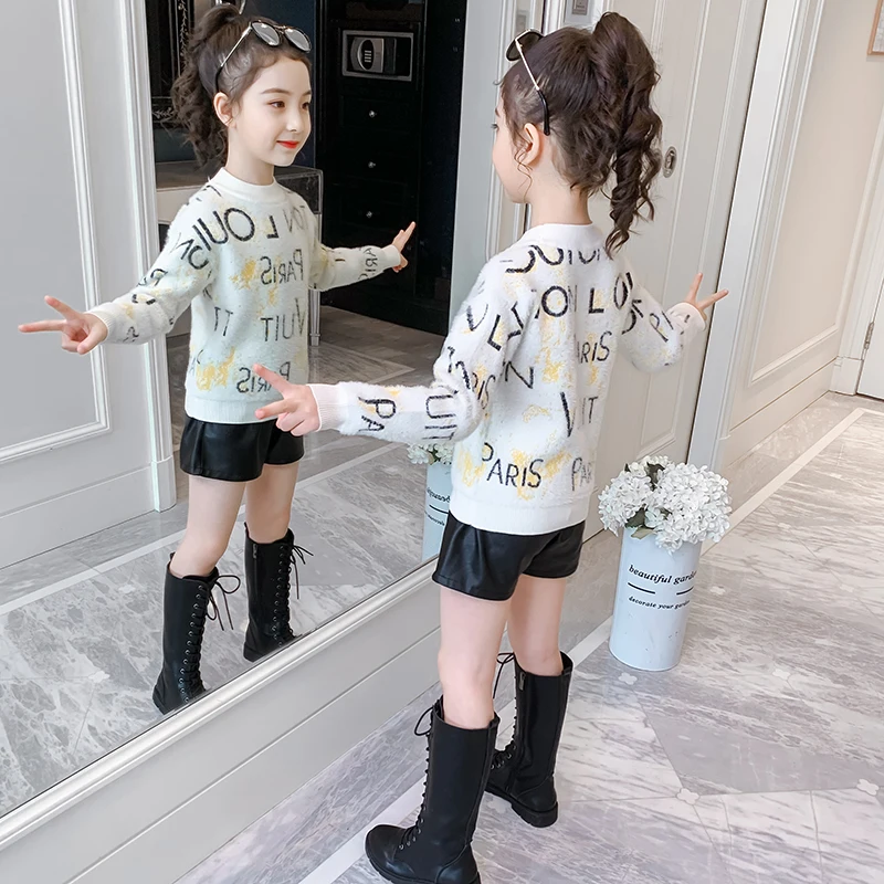 

Sweaters For Girls Imitation Mink Shirt Tops Jacket Pullover Winter Autumn Long Sleeves Toddler Girl Winter Clothes