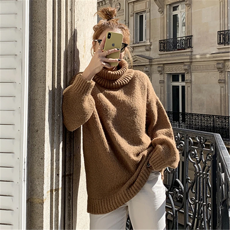 BGTEEVER зимний Повседневный свободный Теплый Женский пуловер с высоким воротом