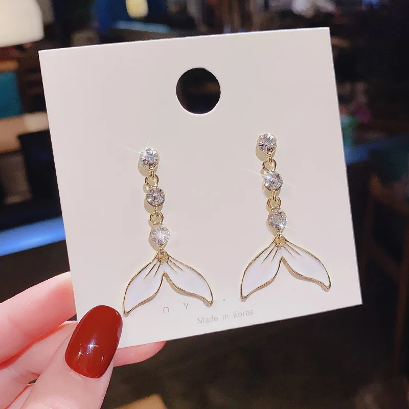

wholesale S925 Silvers Needle Rhinestone Eardrops Long Fish Tail Earrings