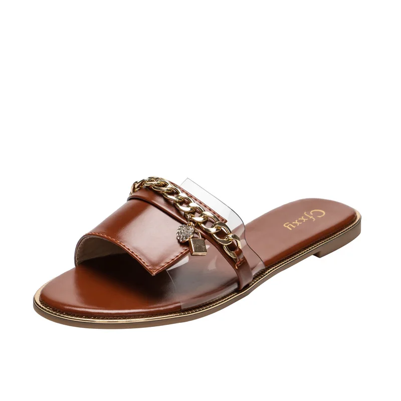 

2021 VIVAIA Women's Hot Sale Chain Slippers for Women Fashion Rhinestone Transparent Flats Shoes Flip Flops 2021 Women slip on