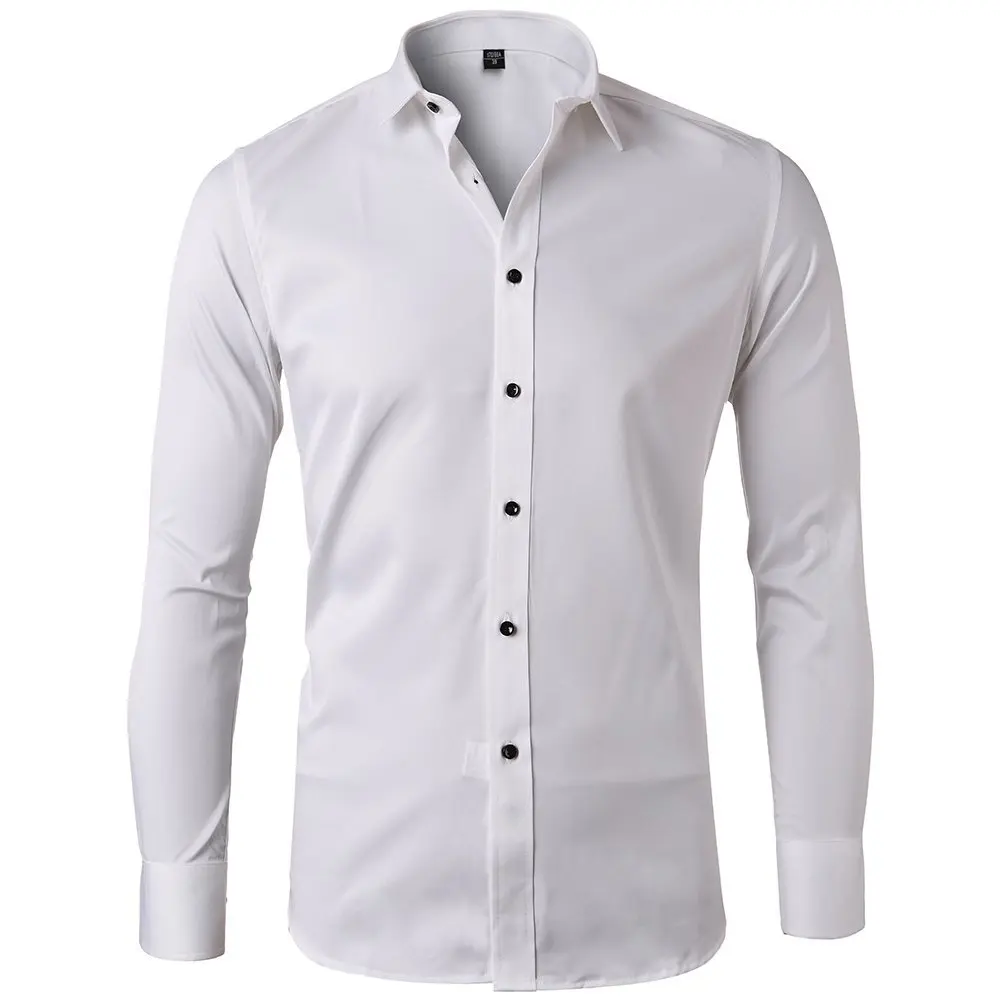 Men's Long-sleeve Business Banquet Shirt Stretch Casual Slim Solid Shirt