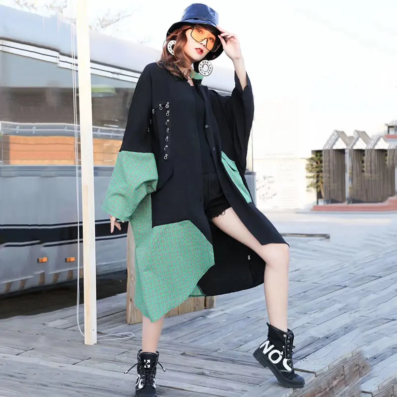 Женское асимметричное платье XITAO однобортное в клетку с длинным рукавом одежда