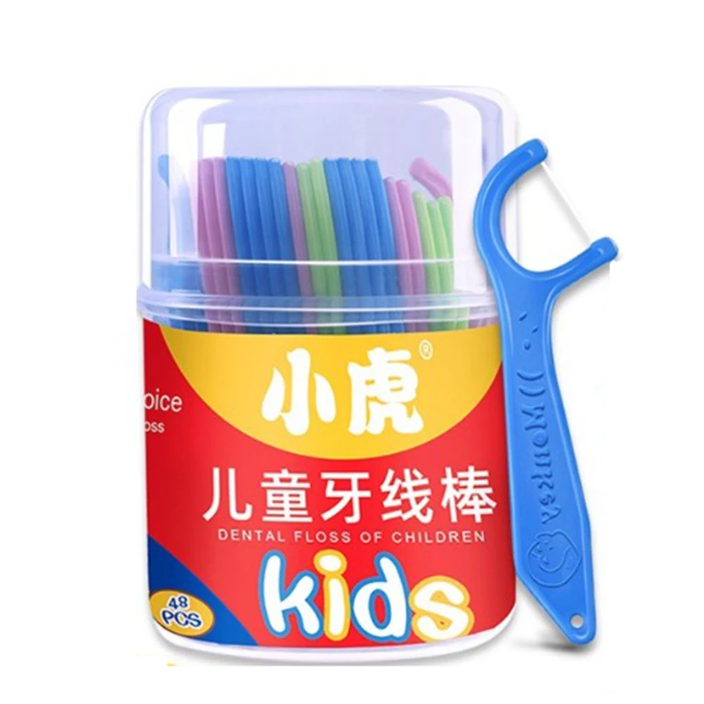 

48pcs/box Children Dental Flosser Interdental Brush Teeth Stick Toothpicks Floss Ultra-fine Smooth Safety Oral Teeth Cleaning