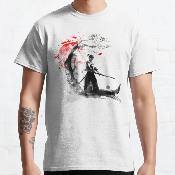

Japanese Samurai Men T-Shirt 2021 Summer Geometric Circle Top Tees Fashion O--Neck Short Sleeve Casual Loose Men Shirts
