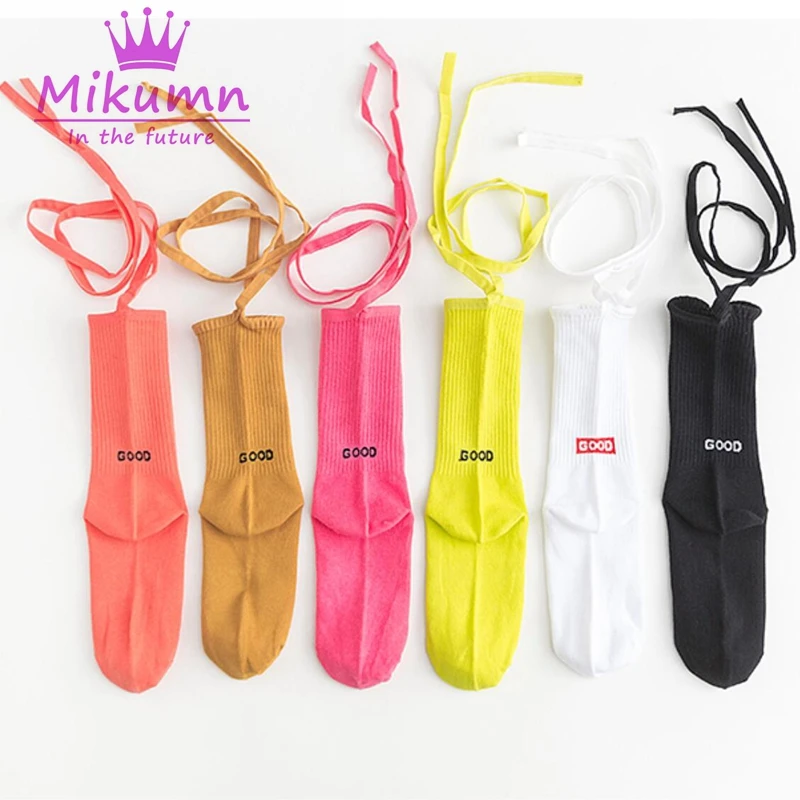 Носки женские х/б однотонные на шнуровке 6 цветов|Носки| |