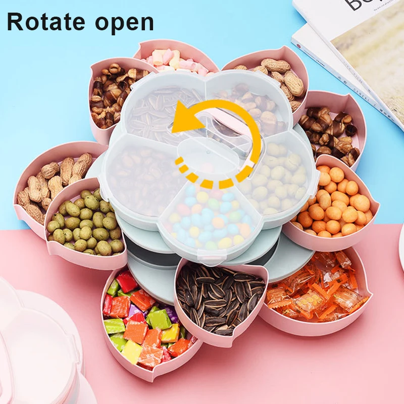 

Three Layer Nut Serving Platter Flower-Shaped Rotating Snack Containers Candy Tray Snack Box for Party Home Picnic JA55