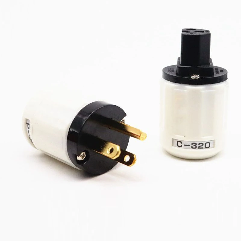 Pair 24k Gold Plated US AC Power Plug +IEC Famale DIY Mains Cable HIFI | & Connectors