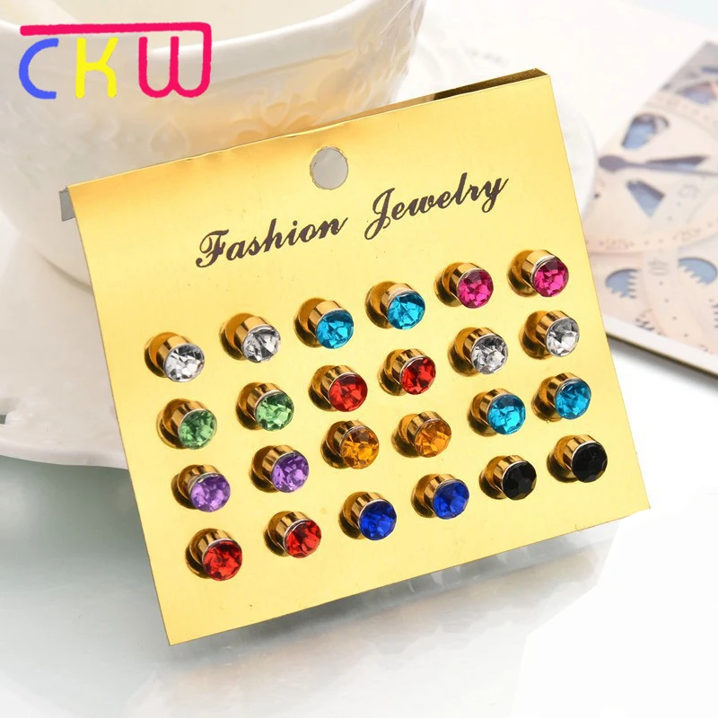 CKW 12 Pairs Colorful Imitation Zirconium Flash Drill Small Earrings For Women Jewelry Accessories Modern Women's | Украшения и