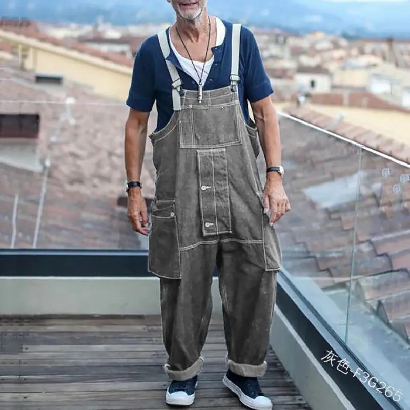 

Spring and summer fashion loose cargo jeans trousers casual multi - pocket men's overalls engineering men's work clothes
