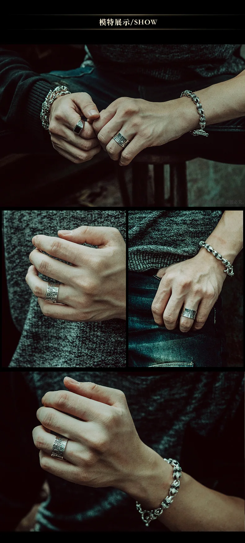 

S925 Silver Men's Ring Rings Mantra Jewelry Gothic