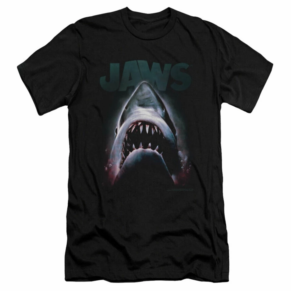 Черная облегающая футболка с круглым вырезом и принтом Jaws Men'S Terror In The Deep|Мужские