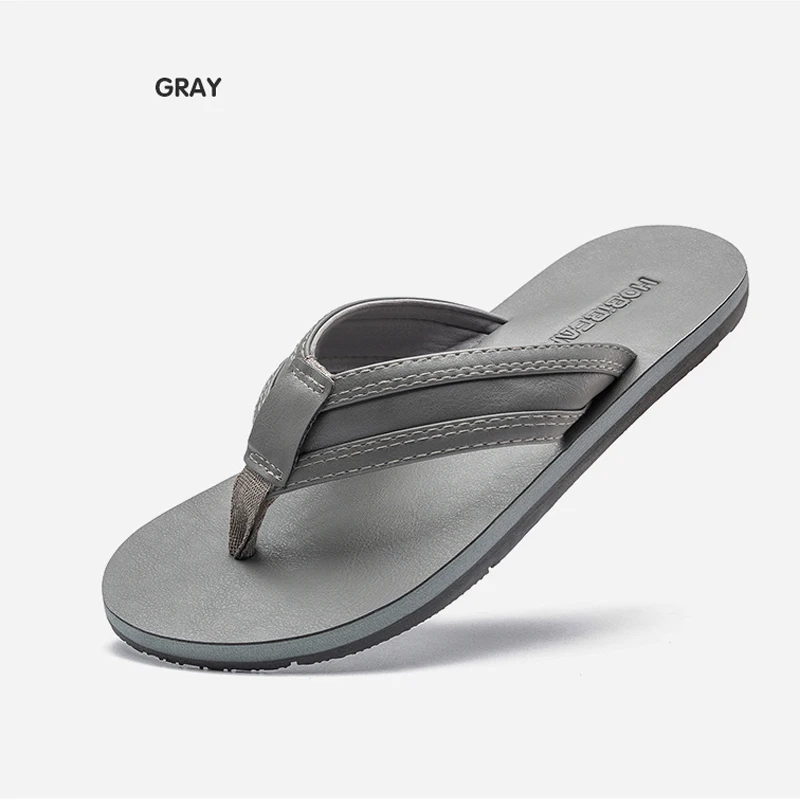 Gray Большие размеры 39-46; модные мужские вьетнамки из натуральной кожи; уличные водонепроницаемые пляжные сандалии; летние мужские шлепанцы; Zapatos De Hombre - Цвет: Gray
