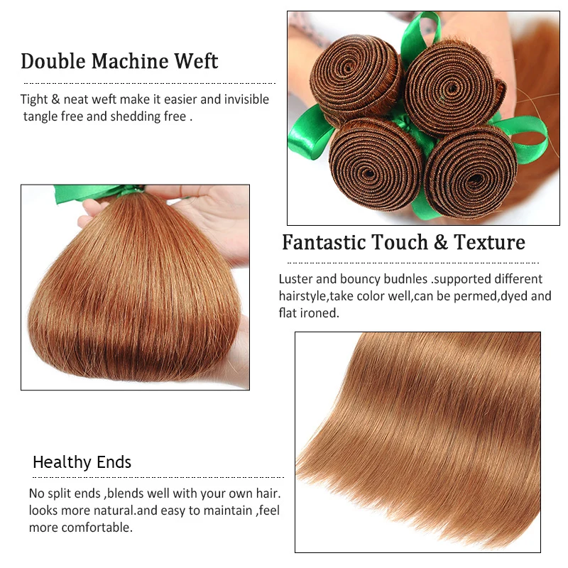 Индийские блонд 3 пряди с закрытием Прямые Цветные человеческие волосы Золотой