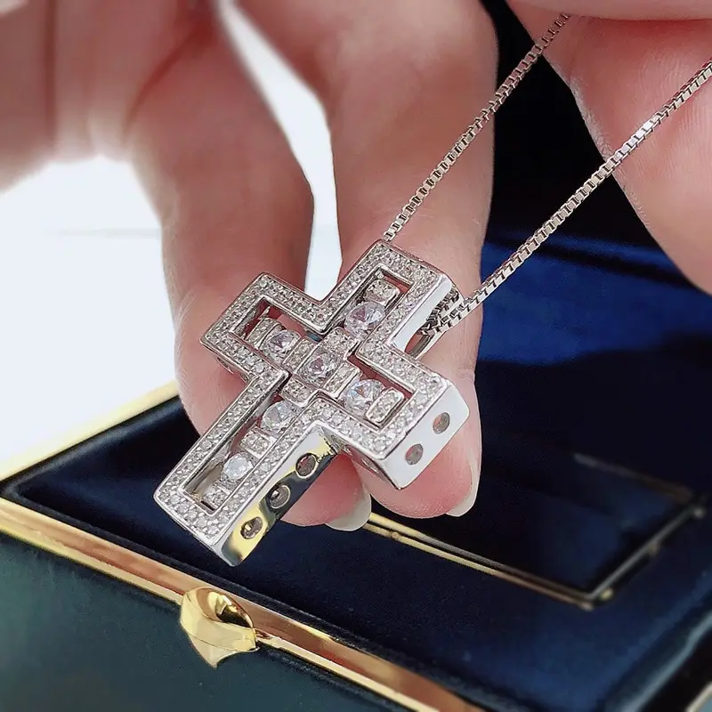 

Jazaz Fine 100% 925 Sterling Silver High Carbon Diamond Cross Pendant Necklace Women Lady Sparkling Wedding Party Gift B01348
