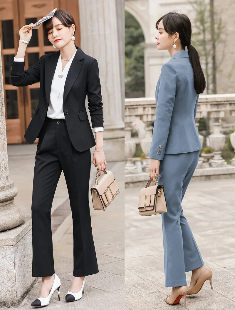 

spring jacket pants 2-piece workwear Korean style blazer pants set professional clothes women office attire suits for business