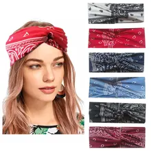Diademas cruzadas de Cachemira para mujer y niña, turbante estampado, cintas elásticas de algodón, accesorios para el cabello (2)