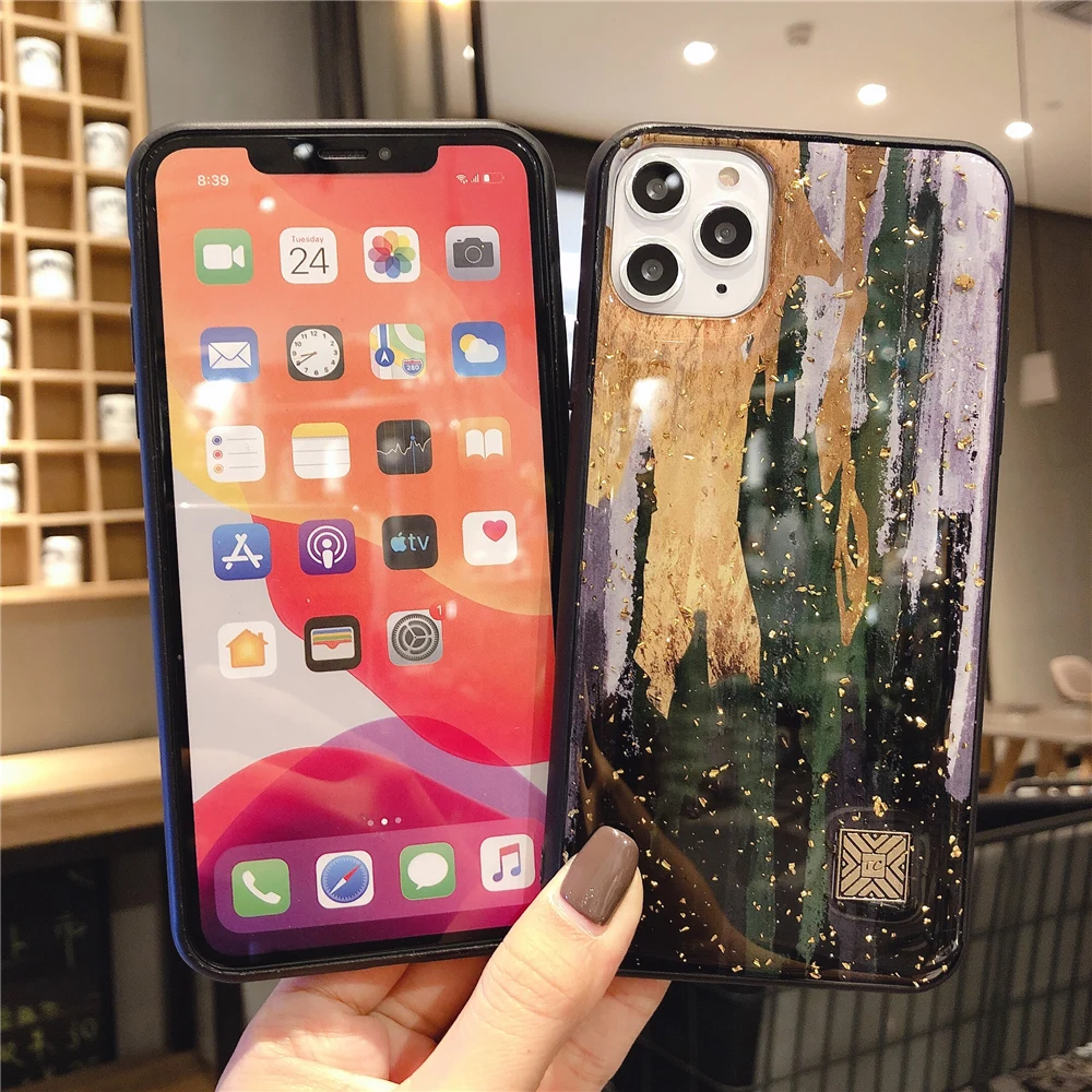 Чехол из золотой фольги с мраморным блеском для iPhone 12 11 Pro XS Max XR X цветной Мягкий