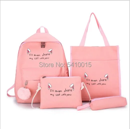 

4pcs/Set Laptop School Backpacks for Girls Boys Teenagers Female Bagpack Sac A Dos Femme Cute Cat Canvas Satchel Kids