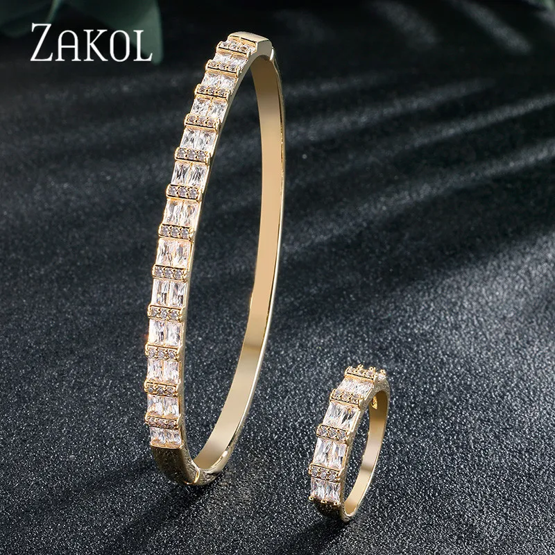 Новое поступление Классические свадебные ювелирные изделия ZAKOL с кубическим