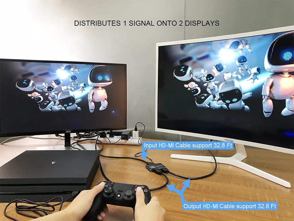 Разветвитель с разными экранами 4K HD MI 1 вход 2 выхода металл переключатель 1X2 хаб