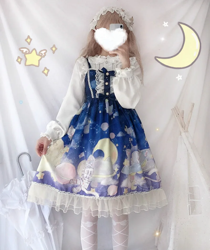 Платье в стиле Лолиты; милое платье в японском стиле Kawaii; платье принцессы для девочек в винтажном готическом стиле; кружевная розовая летняя юбка с принтом