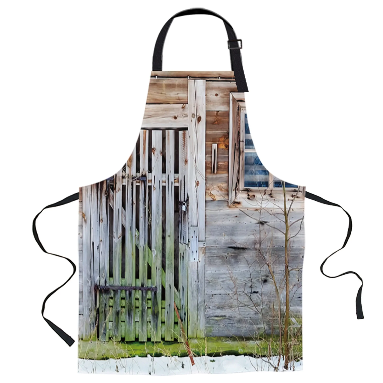 

Wooden Door Moss Barn Farm Apron Woman Adult Bibs Home Cooking Baking Coffee Shop Cleaning Canvas Aprons Kitchen Accessory
