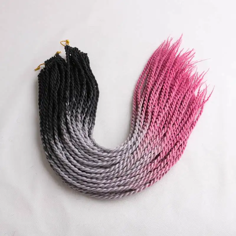 black grey pink Роскошные косички для плетения, 24 дюйма, Омбре, Сенегальские скрученные волосы, вязанные крючком косички, 24 корня/упаковка, синтетические косички для женщин, серые, розовые - Цвет: black grey pink