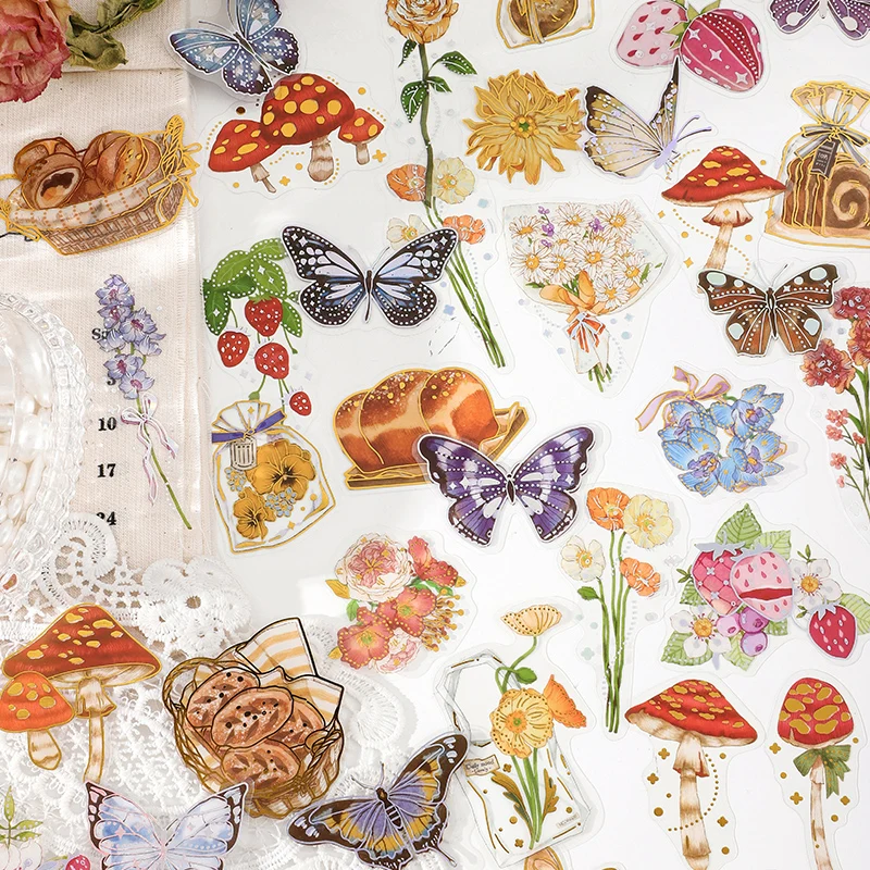 

30pcs/pack Garden hot stamping PET Stickers Plant Flowers Mushroom Butterfly Stickers pack DIY Diary Decoration Scrapbooking