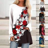 womens european and american hot style printed round neck long sleeved loose t shirt womens foreign trade top
