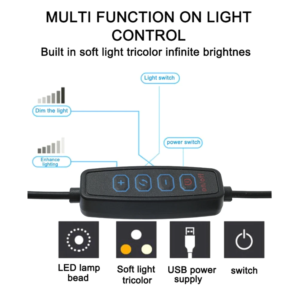 LED Clip On Desk Lamp USB Reading Light with 3 Mode Brightness Eye Caring Flexible Gooseneck Bedside Book Studying | Лампы и освещение