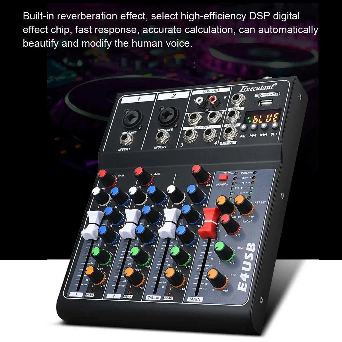 4 Channels Professional Studio Audio Mixer bluetooth USB DJ Sound Mixing Console 48V Phantom Powers Monitor Amplifier | Электроника