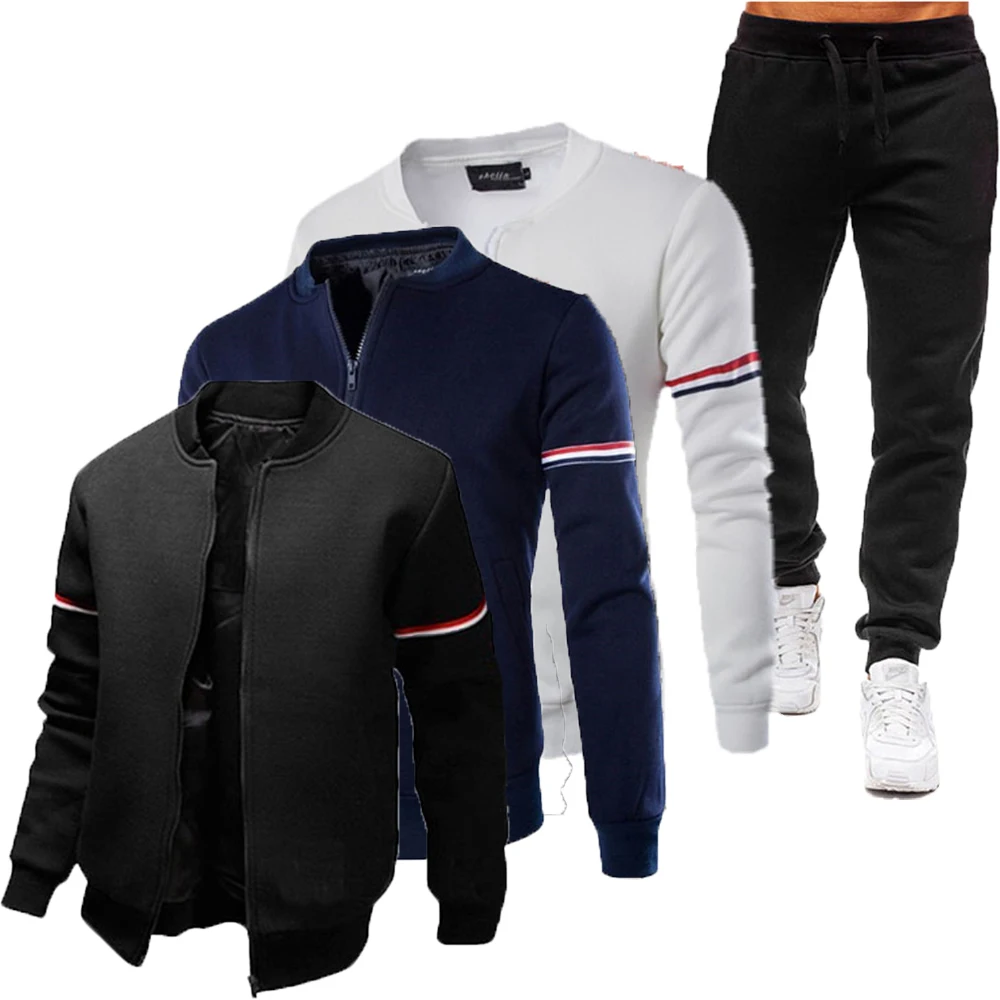 

Мужской спортивный костюм из двух предметов, куртка на молнии и штаны, повседневный спортивный костюм, весна-осень 2021