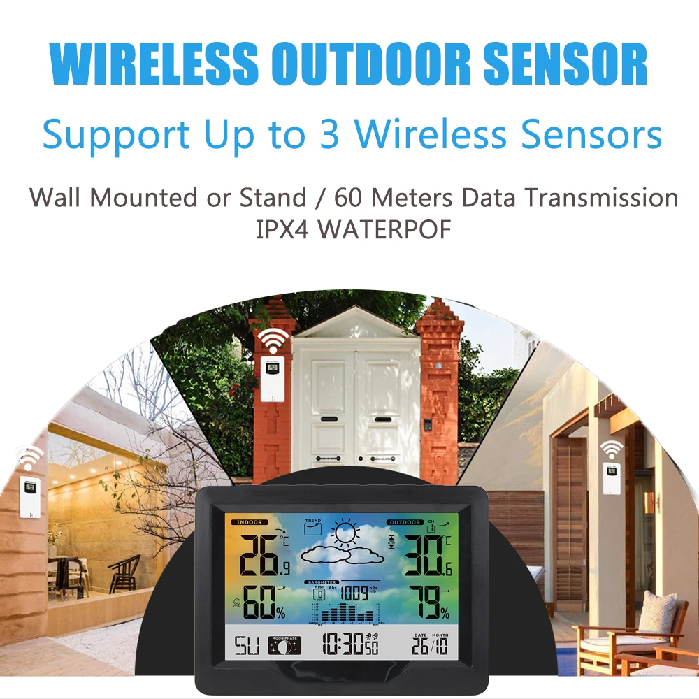 

Wireless Thermometer Weather Station Indoor Outdoor Color Screen Weather Forecast Station Digital Temperature Humidity Sensor