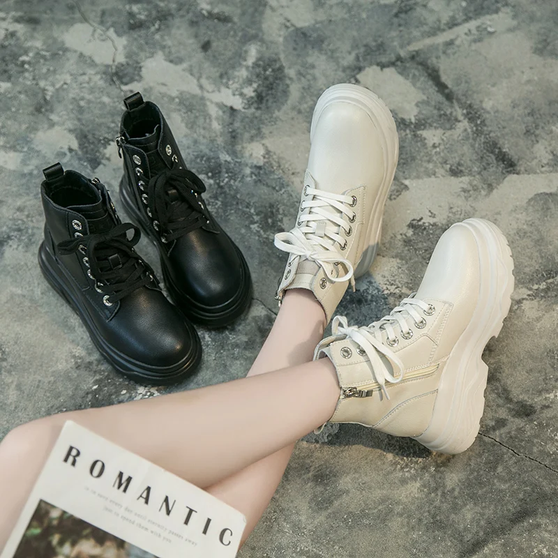 Размеры 35-39 ботинки на плоской платформе женская обувь осенние удобные martin