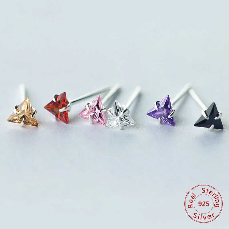 

Простые треугольные серьги-гвоздики унисекс из стерлингового серебра 925 пробы с кристаллами геометрические серьги для женщин модные ювели...