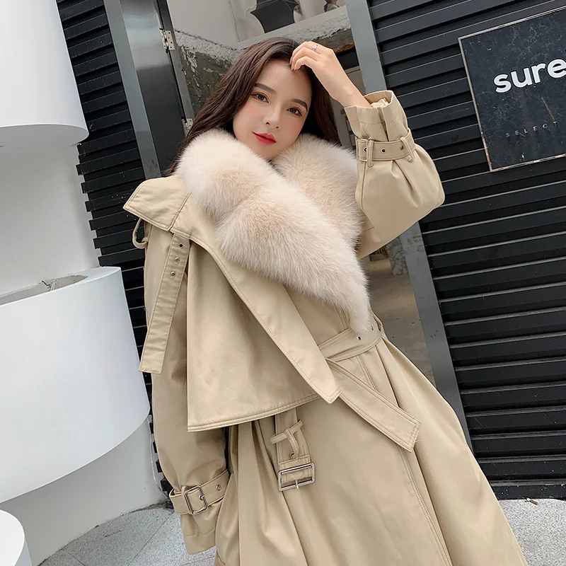 

SHZQ New Arrival Women Real Fur Parka Coat Winter Natural Fox Fur Trench Coats Female Fashion Luxury Real Fur Parkas Coat Jacke